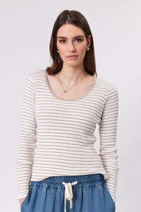 MARLOW SUNSET LS CREW TAUPE STRIPE