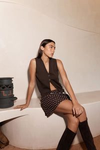ROWIE FRANNIE SILK MINI SKIRT CACAO SPOT