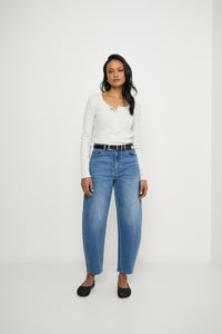 MARLOW THE CURVE BARREL JEAN VINTAGE MID WASH