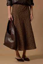 Load image into Gallery viewer, STORIES BE TOLD COMPANION CHOCOLATE CARAMEL CHECK COTTON BLEND BIAS MAXI SKIRT
