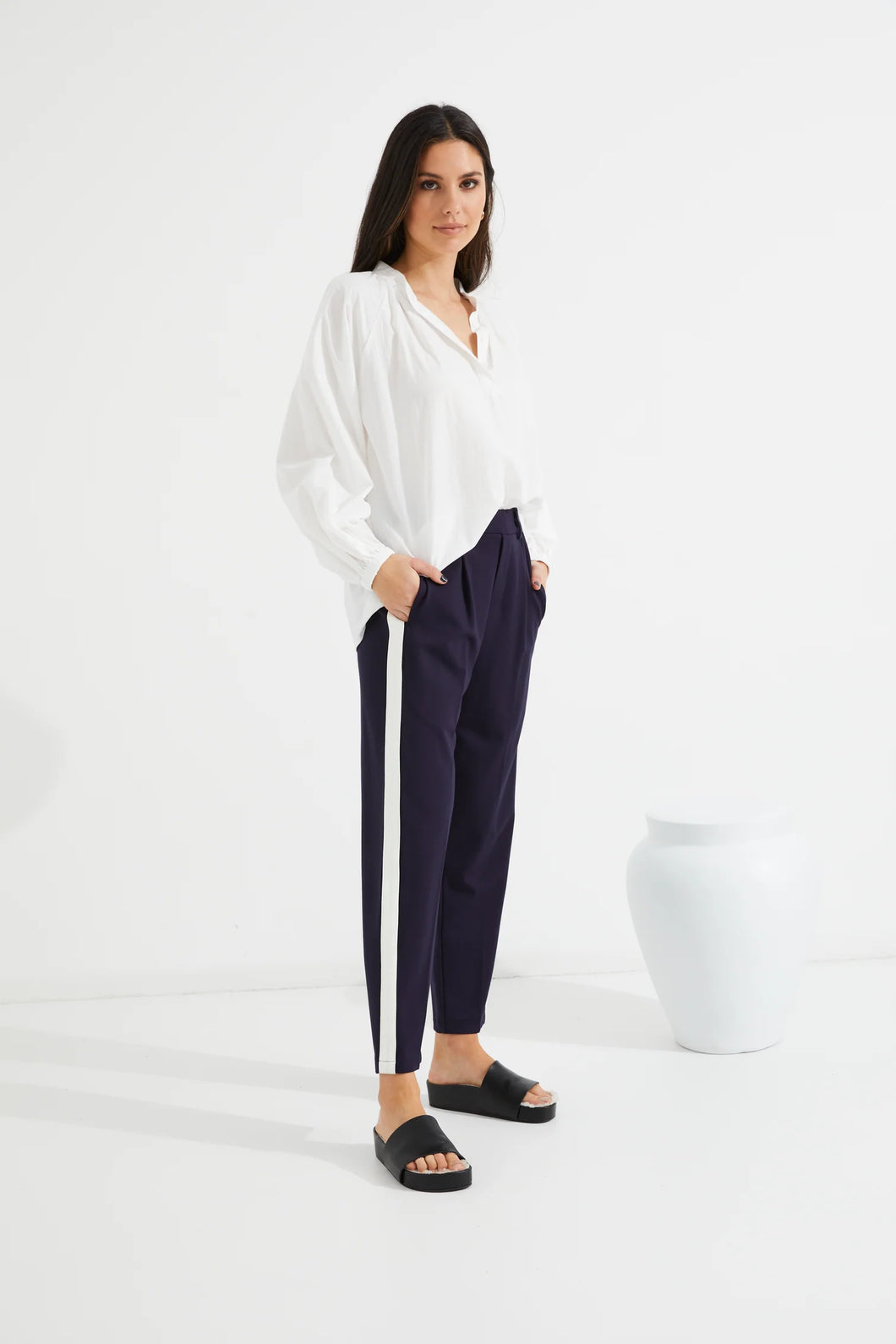 TUESDAY LABEL BOBBIE PANTS NAVY/WHITE SINGLE STRIPE