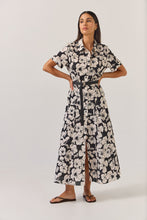 Load image into Gallery viewer, TUESDAY GODET SHIRT DRESS BLACK FLORAL
