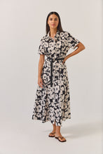 Load image into Gallery viewer, TUESDAY GODET SHIRT DRESS BLACK FLORAL

