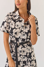 Load image into Gallery viewer, TUESDAY GODET SHIRT DRESS BLACK FLORAL
