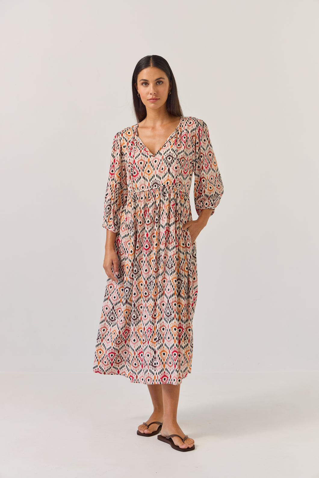 TUESDAY ODETTE DRESS MOCHA IKAT