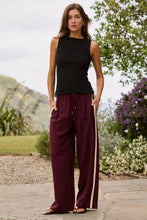 Load image into Gallery viewer, STORIES BE TOLD TOWNIE BURGUNDY SIDE STRIPE WIDE LEG PANTS

