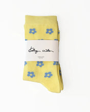 Load image into Gallery viewer, KATHRYN WILSON PETAL SOCKS YELLOW/CORNFLOWER
