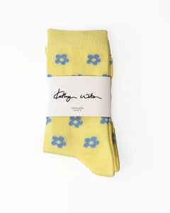 KATHRYN WILSON PETAL SOCKS YELLOW/CORNFLOWER