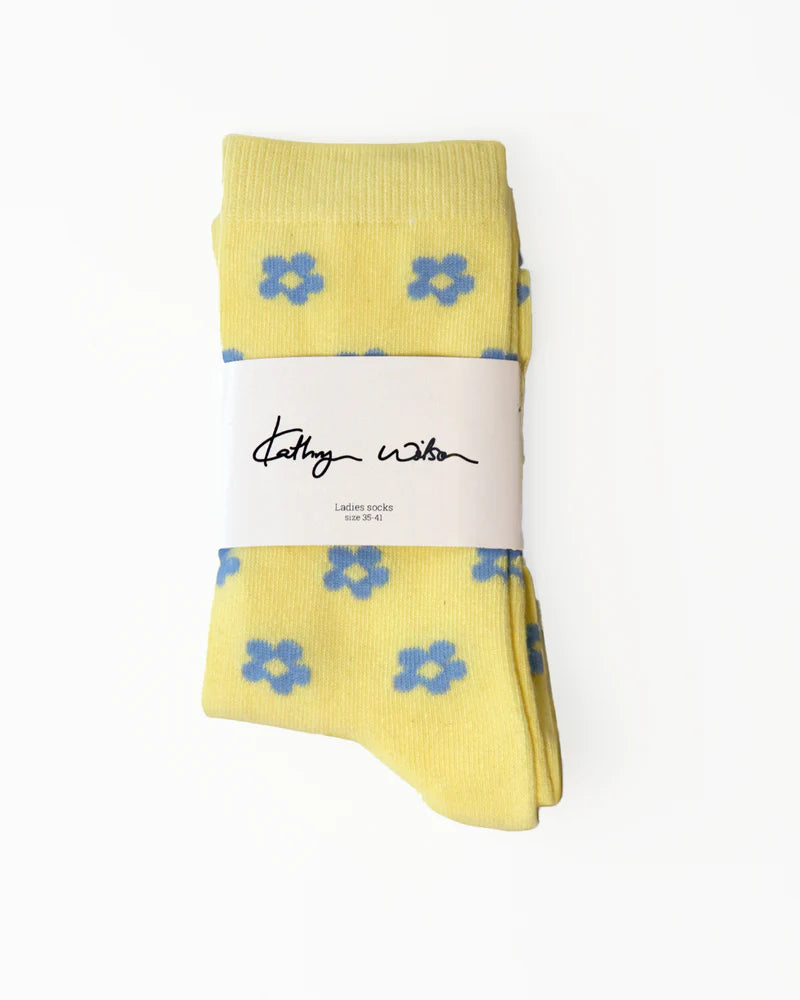 KATHRYN WILSON PETAL SOCKS YELLOW/CORNFLOWER