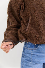 Load image into Gallery viewer, STORIES BE TOLD UNTOLD CHOCOLATE CONTRAST DETAIL QUARTER ZIP SHERPA SWEATSHIRT
