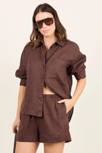 Load image into Gallery viewer, RE:UNION LIFESTYLE DARK CHOCOLATE TIE WAIST LINEN SHORT
