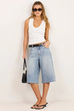 Load image into Gallery viewer, STORIES BE TOLD MAVERICK VINTAGE BLUE KNEE LENGTH BERMUDA DENIM SHORTS
