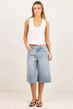 Load image into Gallery viewer, STORIES BE TOLD MAVERICK VINTAGE BLUE KNEE LENGTH BERMUDA DENIM SHORTS
