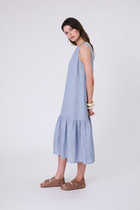 MARLOW VERONA LINEN DRESS BLUE SMOKE
