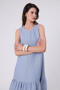 MARLOW VERONA LINEN DRESS BLUE SMOKE