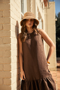 MARLOW VERONA LINEN DRESS CAROB