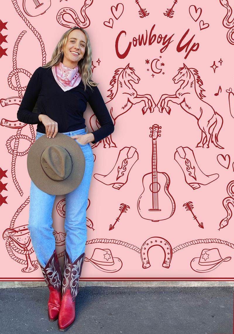 DARK HAMPTON x KAYLEE BELL COWBOY UP PINK PETITE SILK SCARF