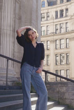 Load image into Gallery viewer, IVY + JACK CONTINUANCE NAVY RAMIE HIGH NECK BUTTONED SS TOP
