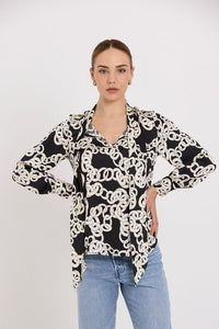 TUESDAY LABEL BOW BLOUSE MONO LINK