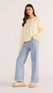 MINK PINK BROOKE CROCHET WAVE SWEATER CREAM