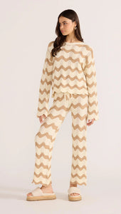 MINK PINK BROOKE CROCHET WAVE SWEATER BROWN/WHITE