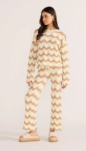 MINK PINK BROOKE CROCHET WAVE SWEATER BROWN/WHITE
