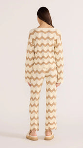 MINK PINK BROOKE CROCHET WAVE SWEATER BROWN/WHITE
