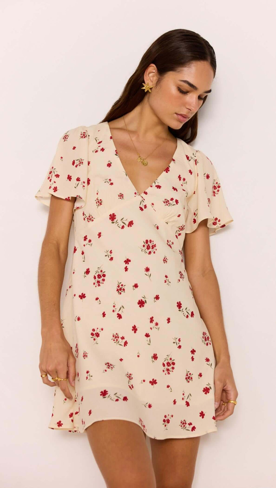 clemence mini dress clemence mini dress champagne Shona Joy Andie Low Cowl Mini Dress in Metallic Neutral