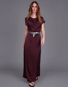 STORM DRAPE FRONT MAXI DRESS RAISIN