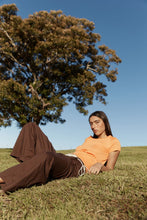 Load image into Gallery viewer, ROWIE MARYANNE BARREL LEG PANTS CHOCOLATE BROWN
