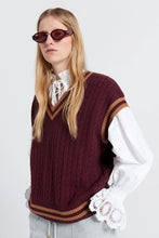 Load image into Gallery viewer, KAREN WALKER VARSITY KNIT VEST BURGUNDY/TAN
