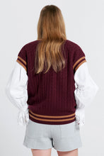 Load image into Gallery viewer, KAREN WALKER VARSITY KNIT VEST BURGUNDY/TAN
