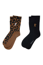 Load image into Gallery viewer, KAREN WALKER LEOPARD SOCKS 2 PACK TAN/BLACK
