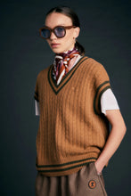 Load image into Gallery viewer, KAREN WALKER VARSITY KNIT VEST TAN/OLIVE
