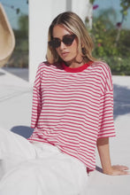 Load image into Gallery viewer, STORIES BE TOLD COHESION PINK RED STRIPE OVERSIZED CONTRAST BINDING BOXY SS TEE
