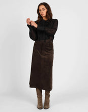 Load image into Gallery viewer, STORM FAUX SUEDE MIDI SKIRT CHOCOLATE
