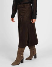 Load image into Gallery viewer, STORM FAUX SUEDE MIDI SKIRT CHOCOLATE
