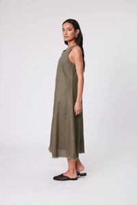 MARLOW FLORENCE LINEN DRESS KELP