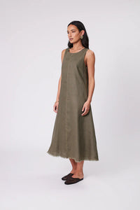 MARLOW FLORENCE LINEN DRESS KELP