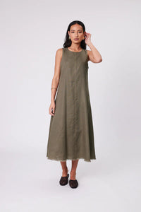 MARLOW FLORENCE LINEN DRESS KELP