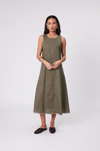 MARLOW FLORENCE LINEN DRESS KELP