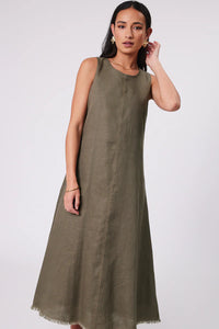 MARLOW FLORENCE LINEN DRESS KELP