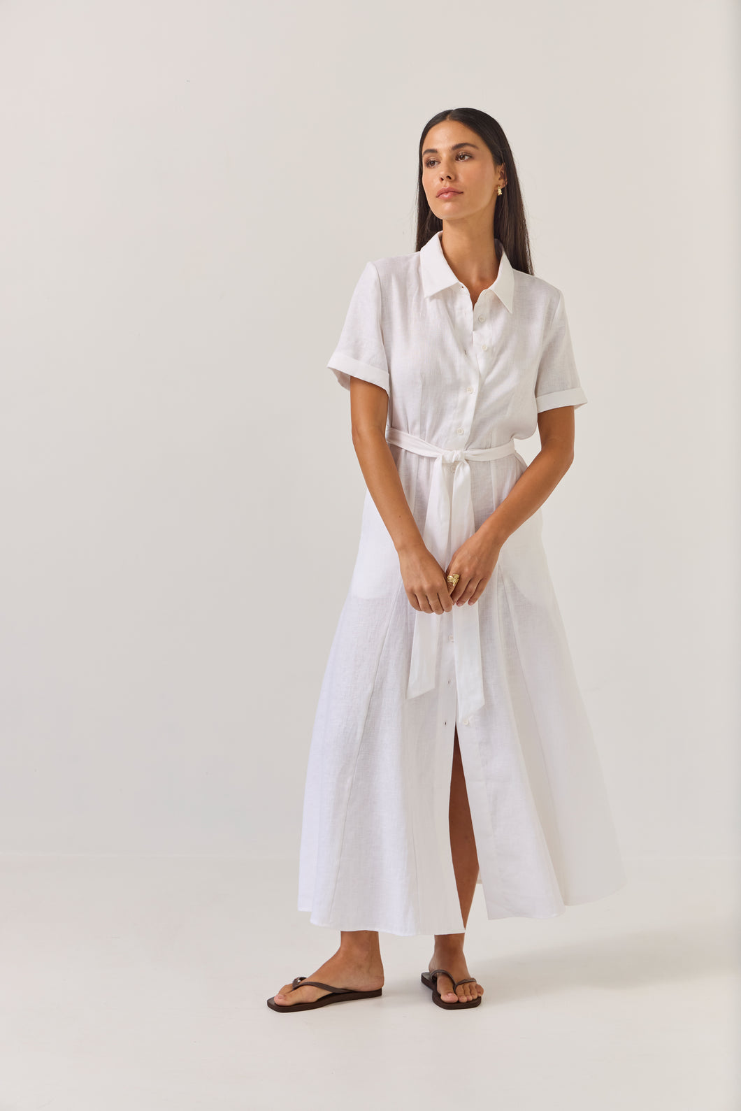 TUESDAY GODET SHIRT DRESS WHITE