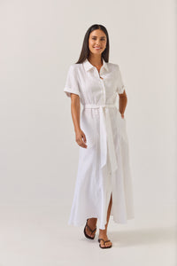 TUESDAY GODET SHIRT DRESS WHITE