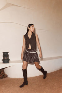 ROWIE FRANNIE SILK MINI SKIRT CACAO SPOT