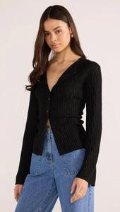 MINK PINK JOHNNA BUTTON KNIT TOP BLACK
