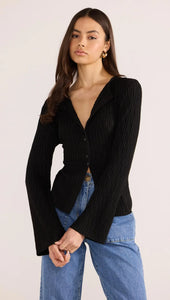 MINK PINK JOHNNA BUTTON KNIT TOP BLACK
