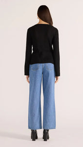 MINK PINK JOHNNA BUTTON KNIT TOP BLACK
