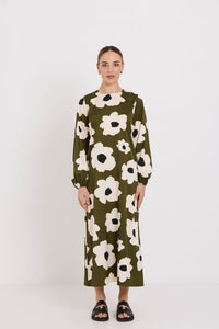 TUESDAY LABEL MAGGIE DRESS OLIVE FLOWER