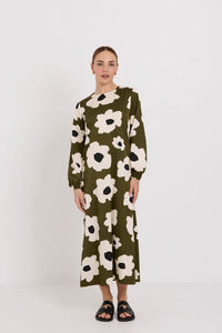 TUESDAY LABEL MAGGIE DRESS OLIVE FLOWER